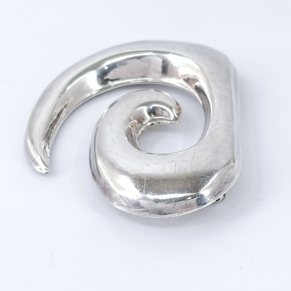 Vintage Sterling Silver 925 Modernist Spiral Brooch Pin - Picture 5 of 8